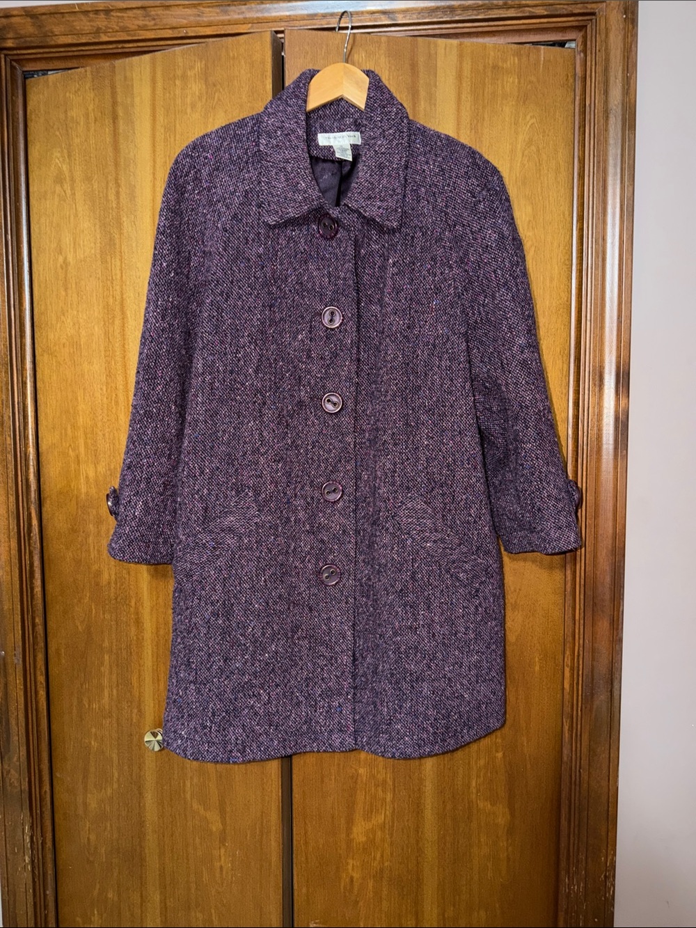 Preston & York Heathered Purple Button-Front Pea Coat
